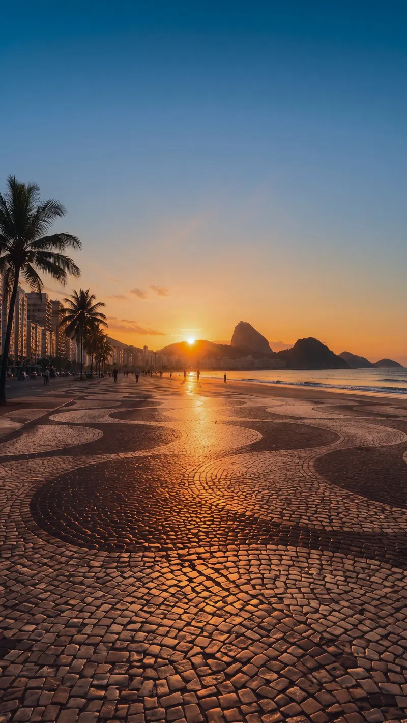 Pôr do sol no calçadão de Copacabana, bairro do Modo Copacabana Santa Clara